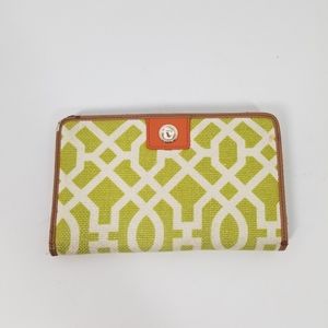 Spartina Heyward Yacht Club Green Linen Geometric Print Leather Wallet Clutch